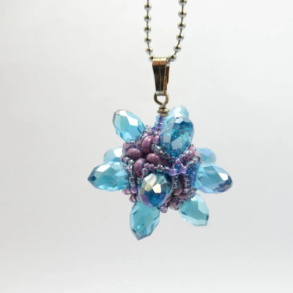 Blue Crystal 3d Beaded Bead pendant